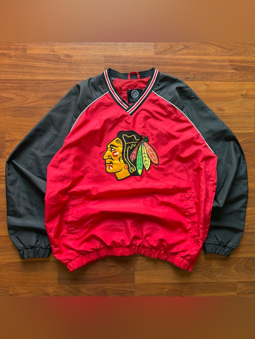 Chicago Blackhawks GIII Carl Banks red pullover windbreaker jacket Large